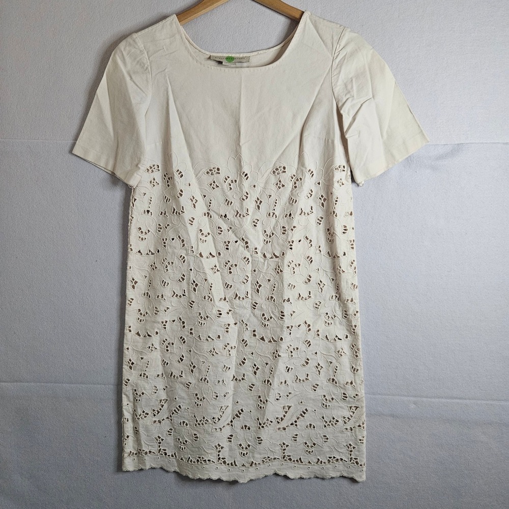 Stella‎ McCartney Ivory Cotton Eyelet Embroidered Shift Dress Size 38 6 Hungary